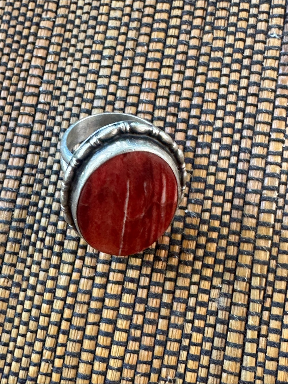 Silver womens  Ring with Red Stone
